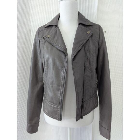 JOU JOU! STORMY GRAY VEGAN LEATHER BIKER/MOTO INSPIRED ZIPPER JACKET, COAT! SZ S - Picture 3 of 12
